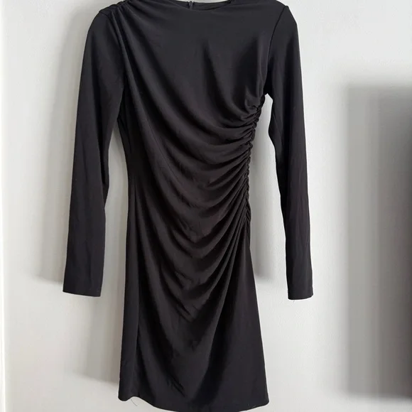 Zara Black Ruched Long Sleeve Dress - Picture 2 of 6